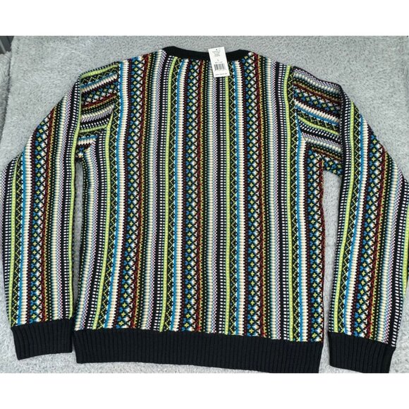 Skedouche The Kosby Mens L Colorful Preppy 90s V-Neck Striped Sweater Wool Blend - Picture 8 of 11